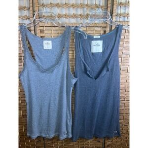 2 Hollister Womens Vtg Y2K 1 Lace Trim Tank Top SZ Lg 1 So Cal Stretch SZ Lg
